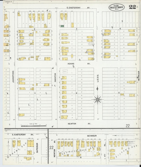 Sanborn Fire Insurance Map from Sault Sainte Marie, Chippewa County, Michigan (1902), Sheet #0022 - Historic Sanborn Fire Insurance Map Print, vintage old map wall art, antique decor, genealogy gift, Michigan Michigan map