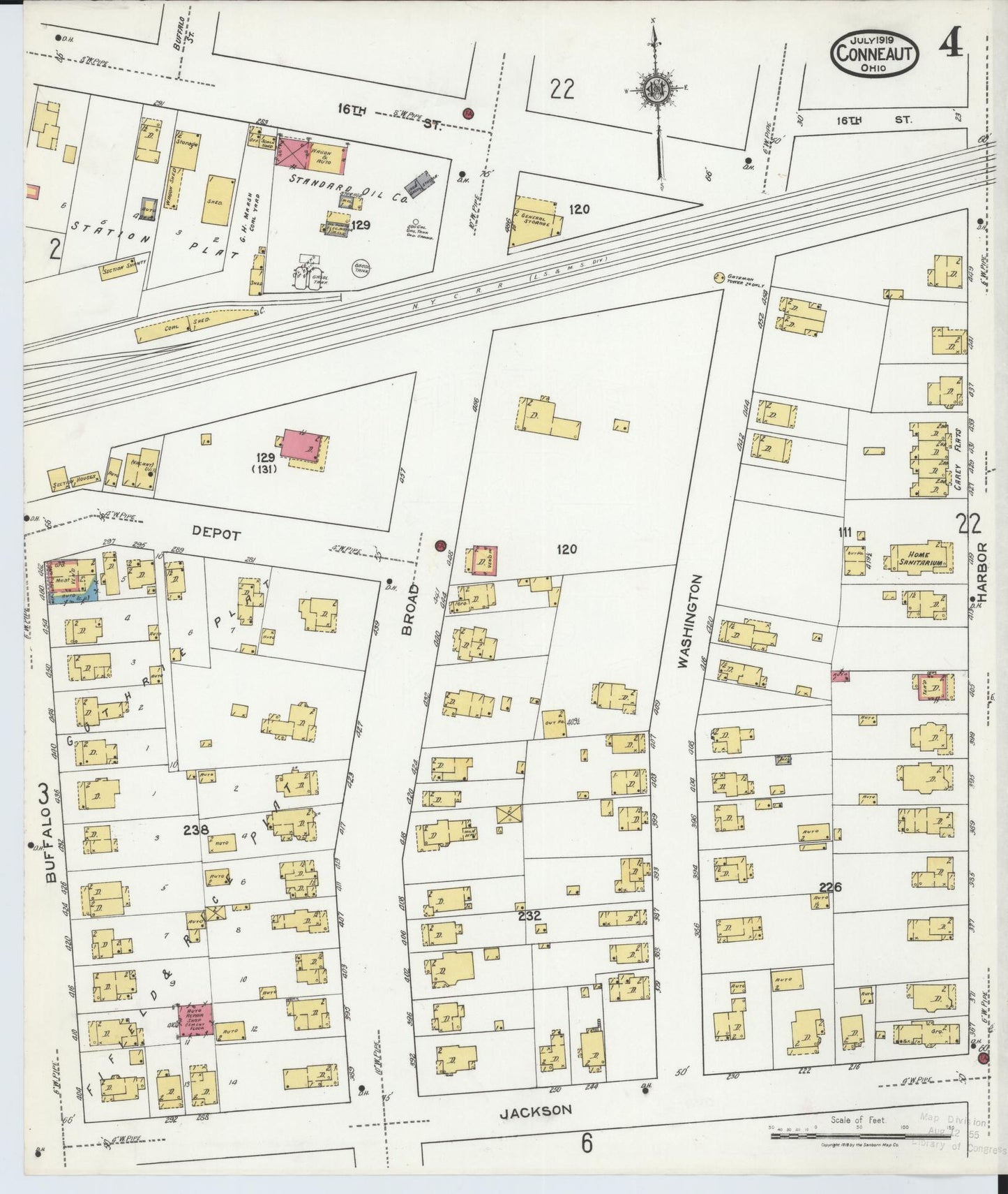 Sanborn Fire Insurance Map from Conneaut, Ashtabula County, Ohio (1919), Sheet #0004 - Historic Sanborn Fire Insurance Map Print, vintage old map wall art, antique decor, genealogy gift, Ohio Ohio map