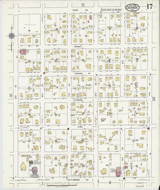 Sanborn Fire Insurance Map from Orange, Orange County, Texas (1919), Sheet #0017 - Historic Sanborn Fire Insurance Map Print, vintage old map wall art, antique decor, genealogy gift, Texas Texas map