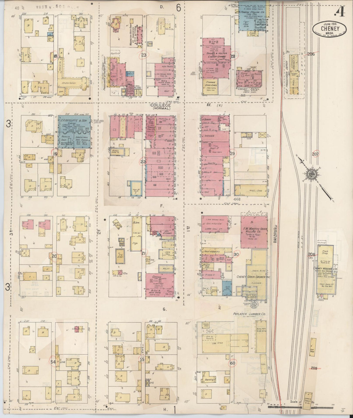 Sanborn Fire Insurance Map from Cheney, Spokane County, Washington (1939), Sheet #0004 - Historic Sanborn Fire Insurance Map Print, vintage old map wall art, antique decor, genealogy gift, Washington Washington map