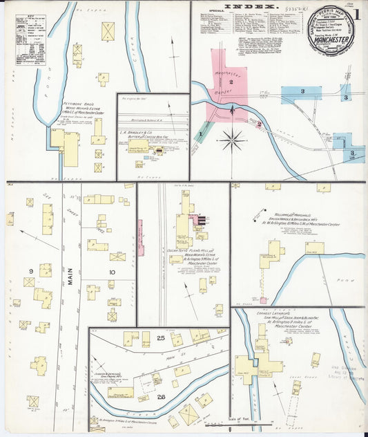 Sanborn Fire Insurance Map from Manchester, Bennington County, Vermont (1892), Sheet #0001 - Historic Sanborn Fire Insurance Map Print, vintage old map wall art, antique decor, genealogy gift, Vermont Vermont map