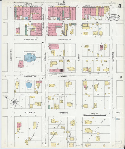 Sanborn Fire Insurance Map from Jerseyville, Jersey County, Illinois (1906), Sheet #0005 - Complete Map Set gallery image, historic Sanborn map, vintage wall art, Illinois Illinois