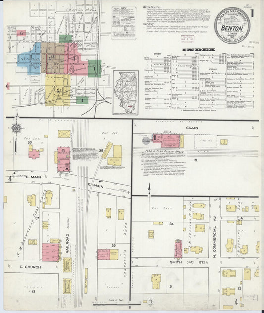 Sanborn Fire Insurance Map from Benton, Franklin County, Illinois (1915), Sheet #0001 - Complete Map Set gallery image, historic Sanborn map, vintage wall art, Illinois Illinois