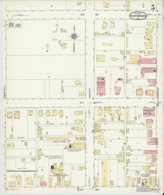 Sanborn Fire Insurance Map from Huntingburg, Dubois County, Indiana (1913), Sheet #0005 - Historic Sanborn Fire Insurance Map Print, vintage old map wall art, antique decor, genealogy gift, Indiana Indiana map
