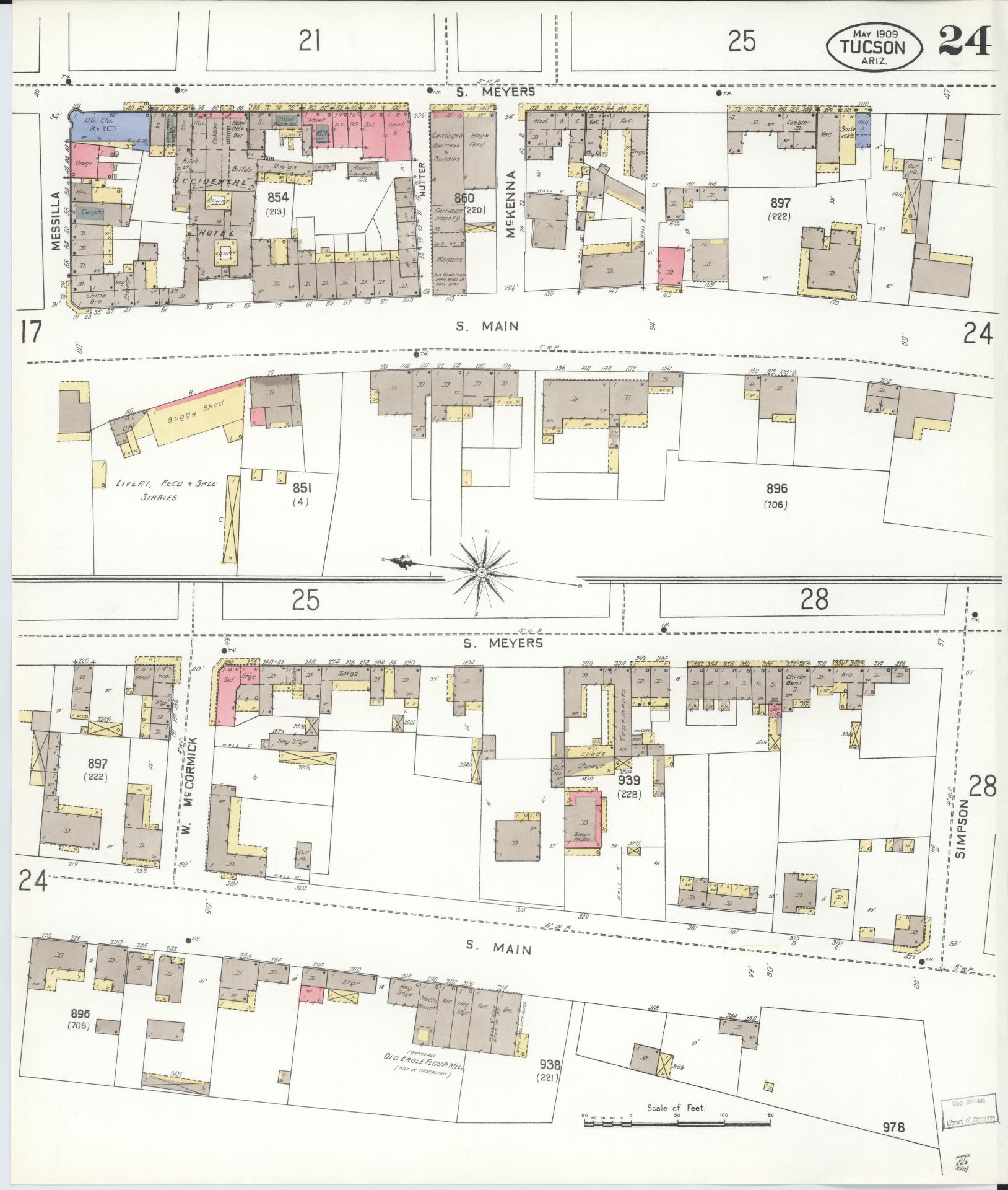 Sanborn Fire Insurance Map from Tucson, Pima County, Arizona (1909), Sheet #0024 - Complete Map Set gallery image, historic Sanborn map, vintage wall art, Arizona Arizona