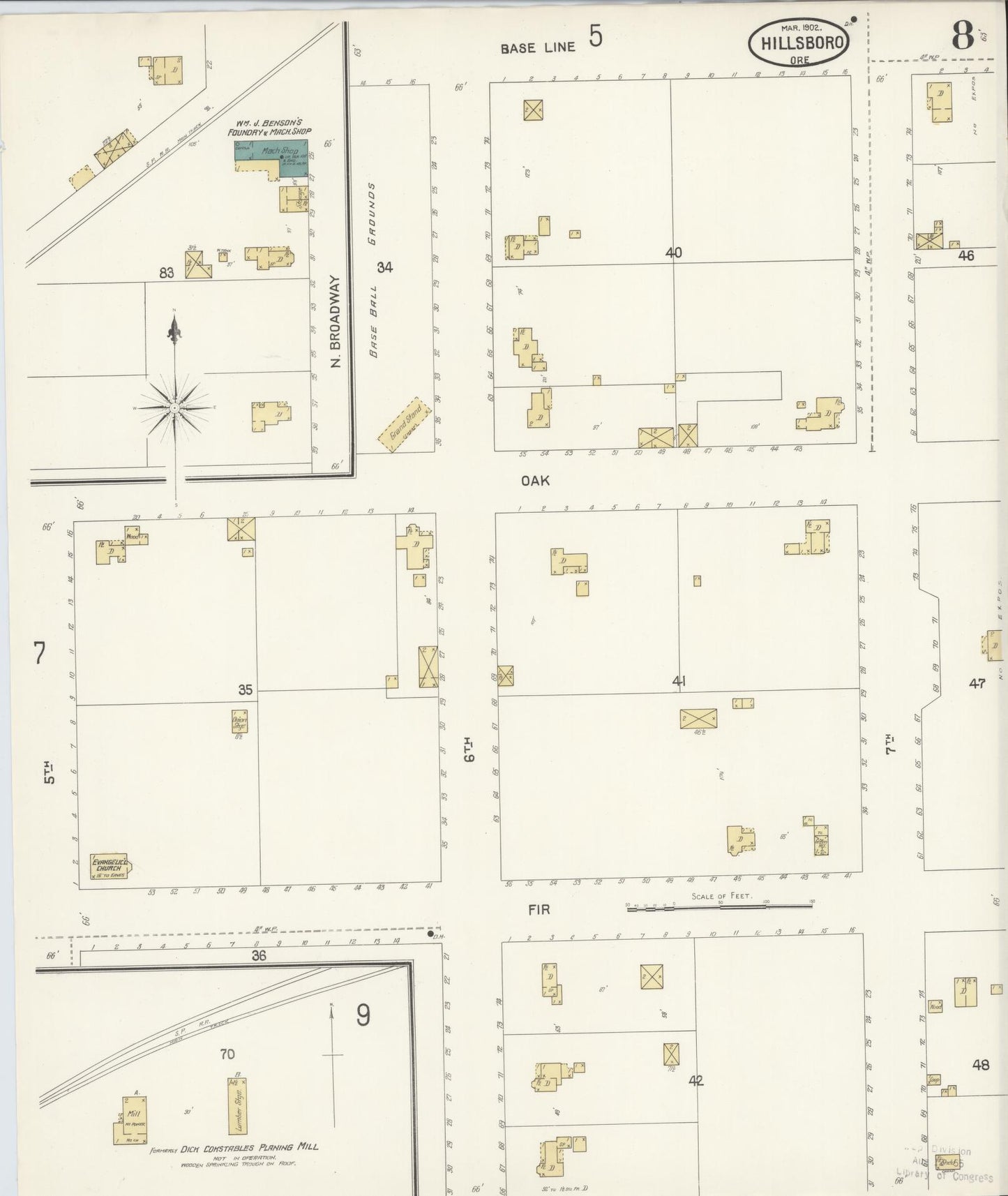 Sanborn Fire Insurance Map from Hillsboro, Washington County, Oregon (1902), Sheet #0008 - Complete Map Set gallery image, historic Sanborn map, vintage wall art, Oregon Oregon