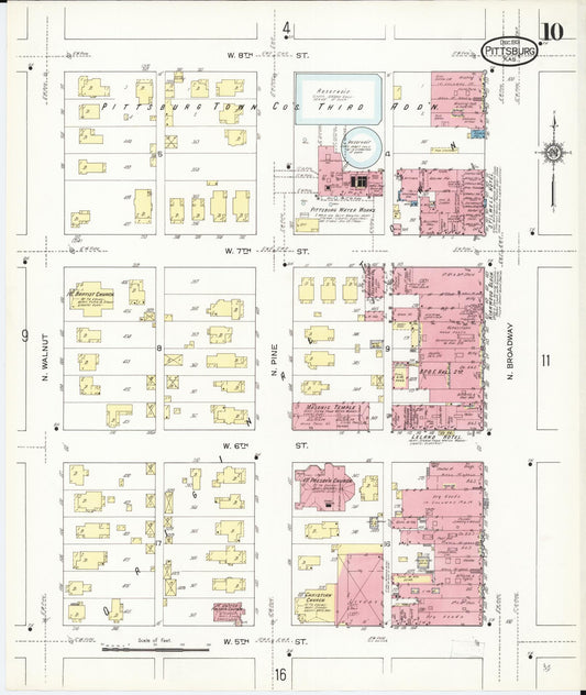 Sanborn Fire Insurance Map from Pittsburg, Crawford County, Kansas (1913), Sheet #0010 - Historic Sanborn Fire Insurance Map Print, vintage old map wall art, antique decor, genealogy gift, Kansas Kansas map