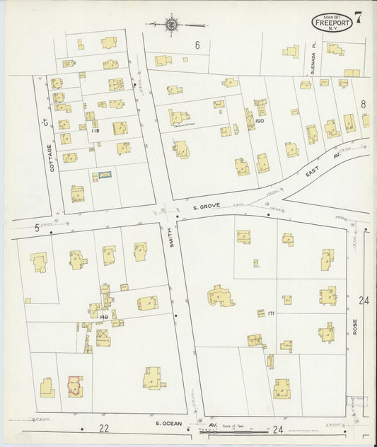 Sanborn Fire Insurance Map from Freeport, Nassau County, New York (1917), Sheet #0007 - Historic Sanborn Fire Insurance Map Print, vintage old map wall art, antique decor, genealogy gift, New York New York map