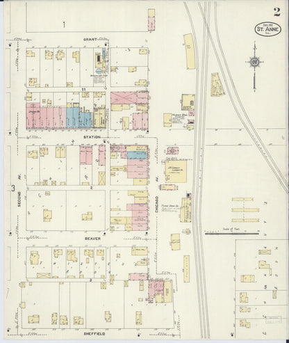 Sanborn Fire Insurance Map from Saint Anne, Kankakee County, Illinois (1912), Sheet #0002 - Complete Map Set gallery image, historic Sanborn map, vintage wall art, Illinois Illinois