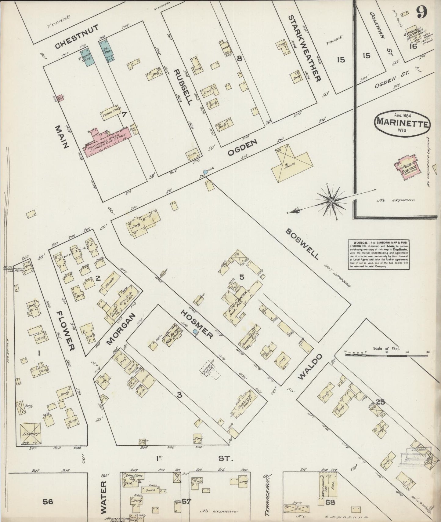 Sanborn Fire Insurance Map from Marinette, Marinette County, Wisconsin (1884), Sheet #0009 - Complete Map Set gallery image, historic Sanborn map, vintage wall art, Wisconsin Wisconsin