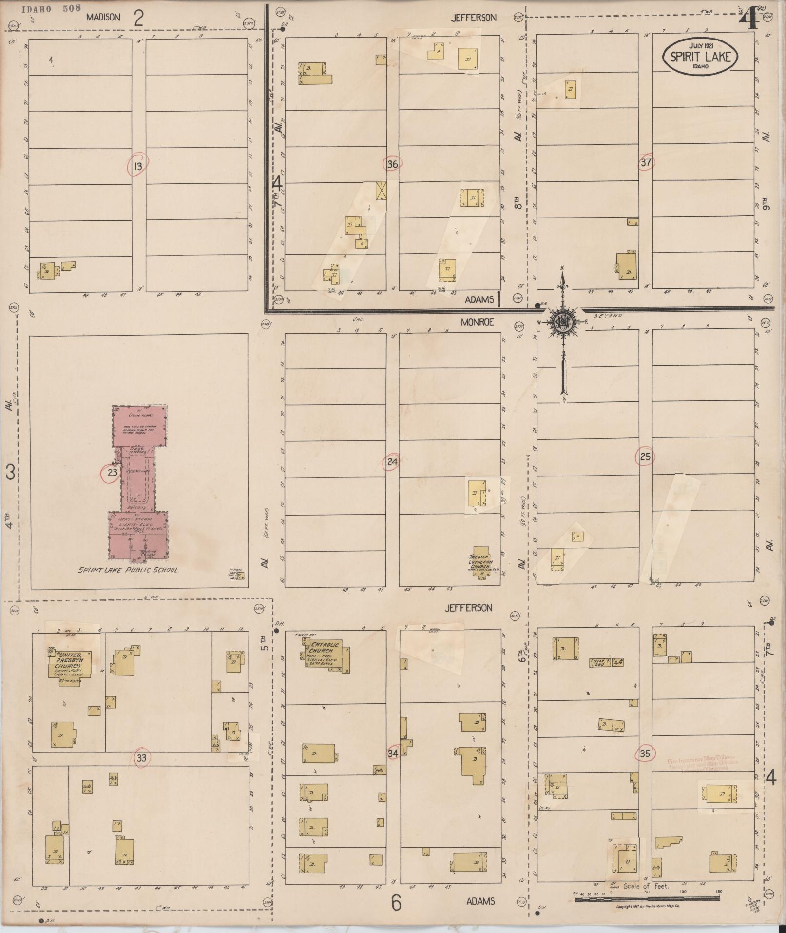 Sanborn Fire Insurance Map from Spirit Lake, Kootenai County, Idaho (1932), Sheet #0004 - Complete Map Set gallery image, historic Sanborn map, vintage wall art, Idaho Idaho