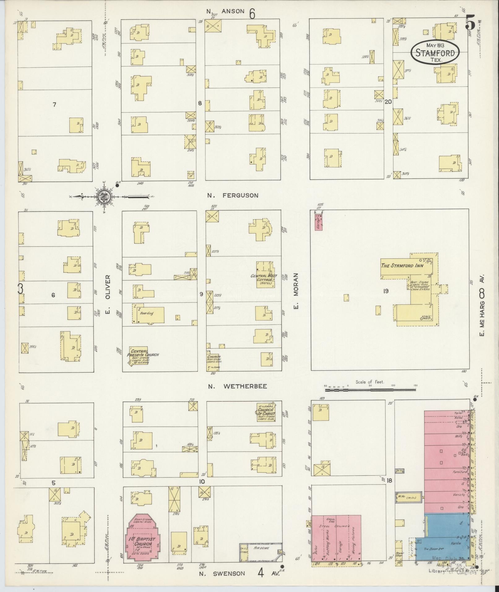 Sanborn Fire Insurance Map from Stamford, Jones County, Texas (1913), Sheet #0005 - Complete Map Set gallery image, historic Sanborn map, vintage wall art, Texas Texas