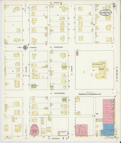 Sanborn Fire Insurance Map from Stamford, Jones County, Texas (1913), Sheet #0005 - Complete Map Set gallery image, historic Sanborn map, vintage wall art, Texas Texas