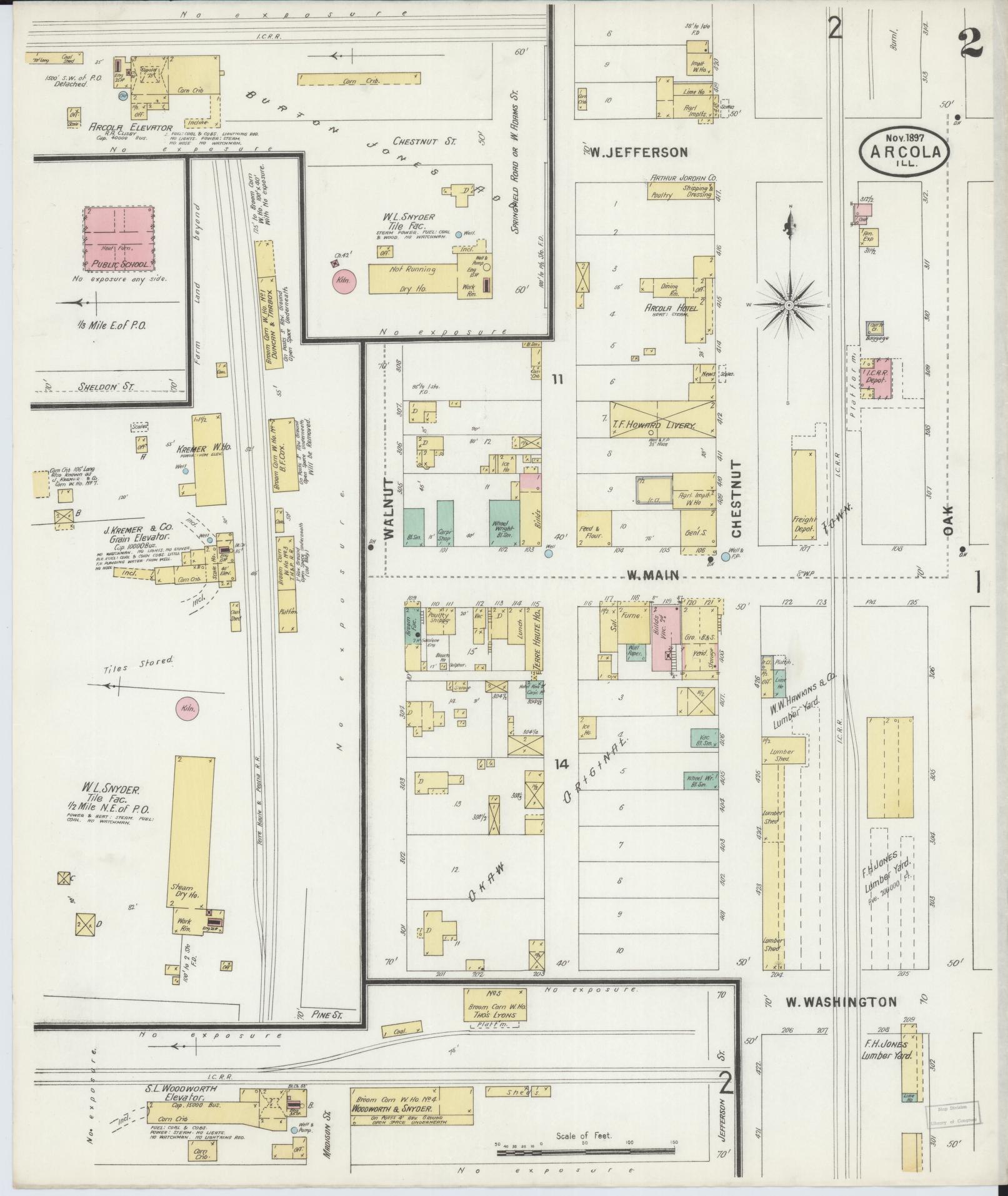 Sanborn Fire Insurance Map from Arcola, Douglas County, Illinois (1897), Sheet #0002 - Complete Map Set gallery image, historic Sanborn map, vintage wall art, Illinois Illinois