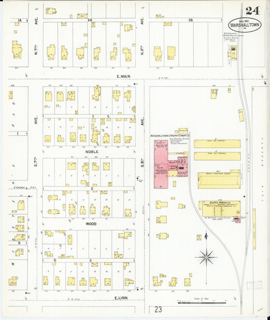 Sanborn Fire Insurance Map from Marshalltown, Marshall County, Iowa (1901), Sheet #0024 - Historic Sanborn Fire Insurance Map Print, vintage old map wall art