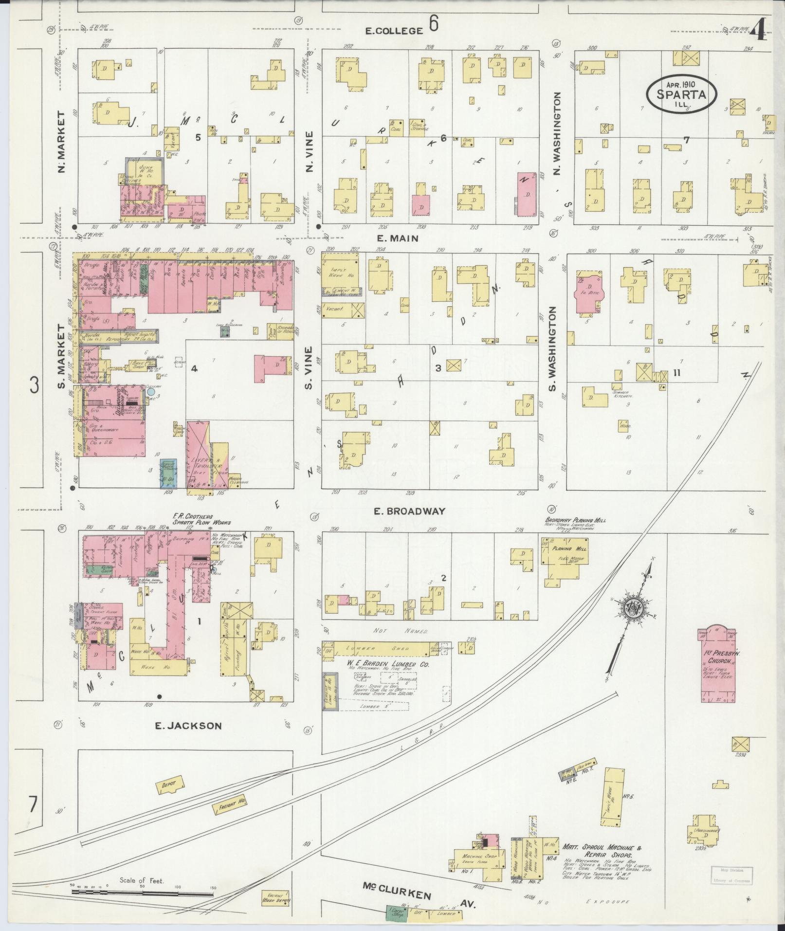 Sanborn Fire Insurance Map from Sparta, Randolph County, Illinois (1910), Sheet #0004 - Complete Map Set gallery image, historic Sanborn map, vintage wall art, Illinois Illinois