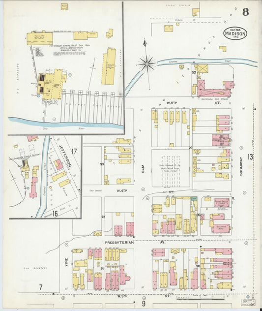 Sanborn Fire Insurance Map from Madison, Jefferson County, Indiana (1904), Sheet #0008 - Historic Sanborn Fire Insurance Map Print, vintage old map wall art, antique decor, genealogy gift, Indiana Indiana map