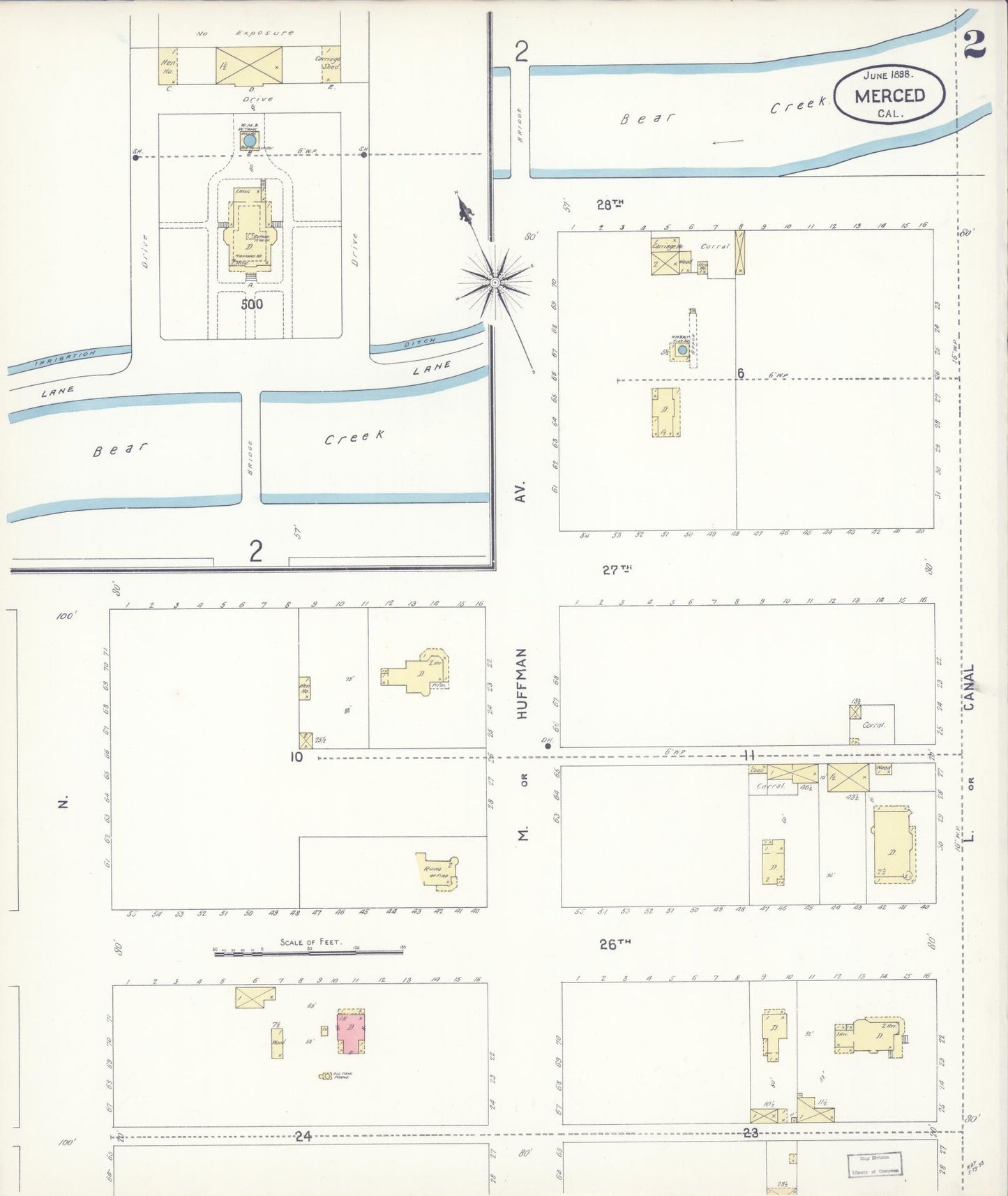 Sanborn Fire Insurance Map from Merced, Merced County, California (1898), Sheet #0002 - Historic Sanborn Fire Insurance Map Print, vintage old map wall art, antique decor, genealogy gift, California California map