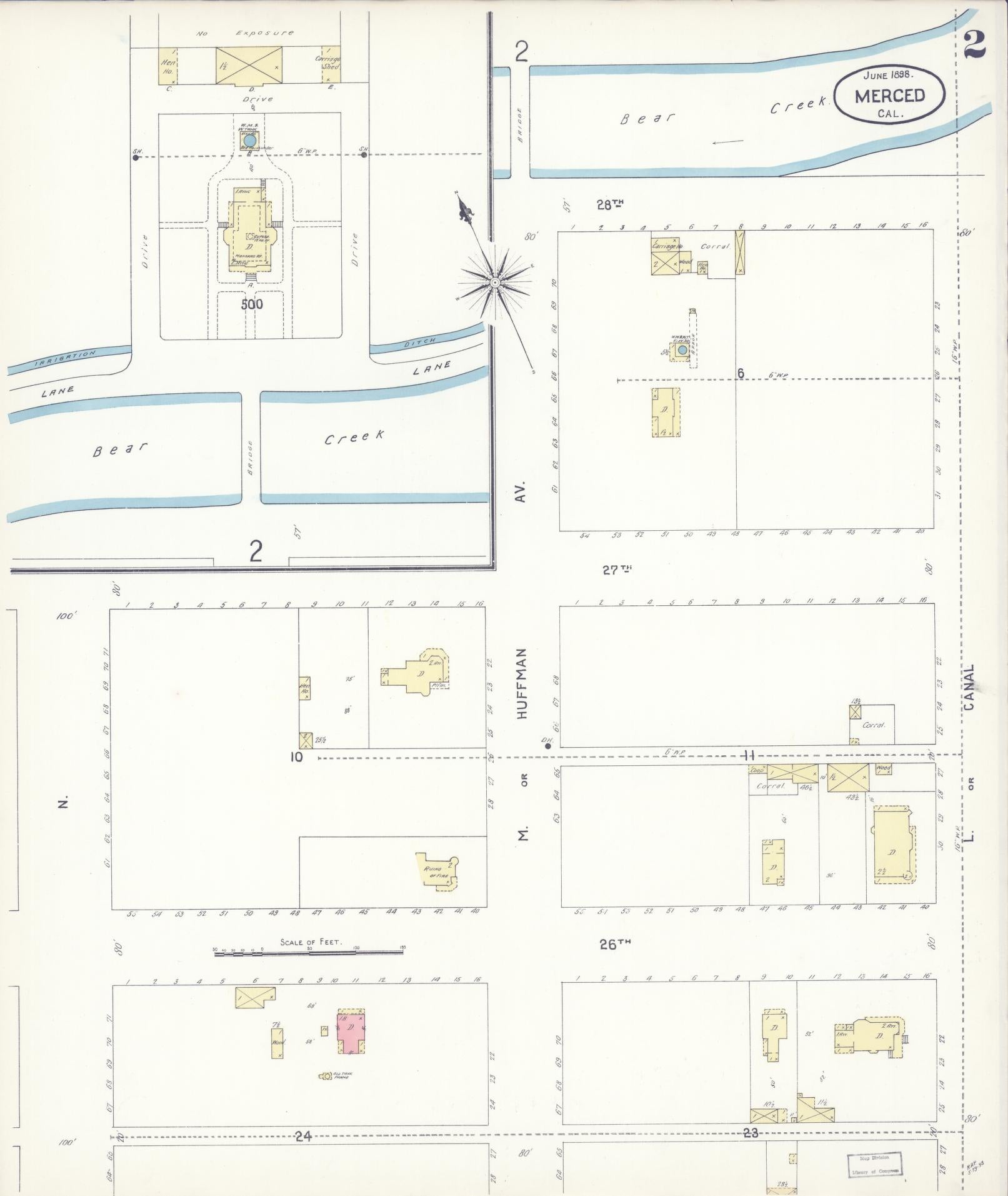 Sanborn Fire Insurance Map from Merced, Merced County, California (1898), Sheet #0002 - Historic Sanborn Fire Insurance Map Print, vintage old map wall art, antique decor, genealogy gift, California California map