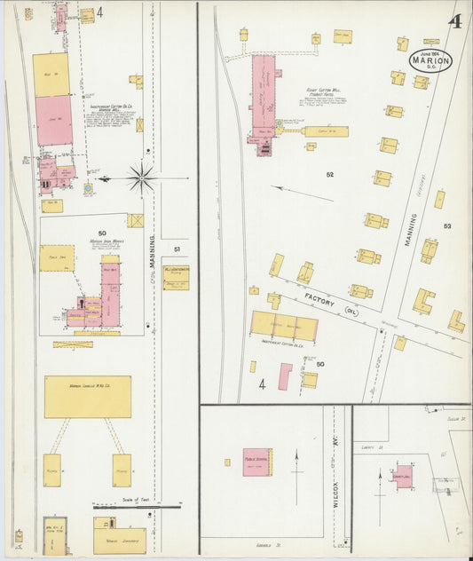 Sanborn Fire Insurance Map from Marion, Marion County, South Carolina (1904), Sheet #0004 - Historic Sanborn Fire Insurance Map Print, vintage old map wall art, antique decor, genealogy gift, South Carolina South Carolina map