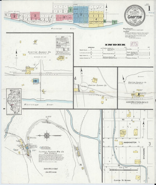 Sanborn Fire Insurance Map from Grafton, Jersey County, Illinois (1914), Sheet #0001 - Historic Sanborn Fire Insurance Map Print, vintage old map wall art, antique decor, genealogy gift, Illinois Illinois map