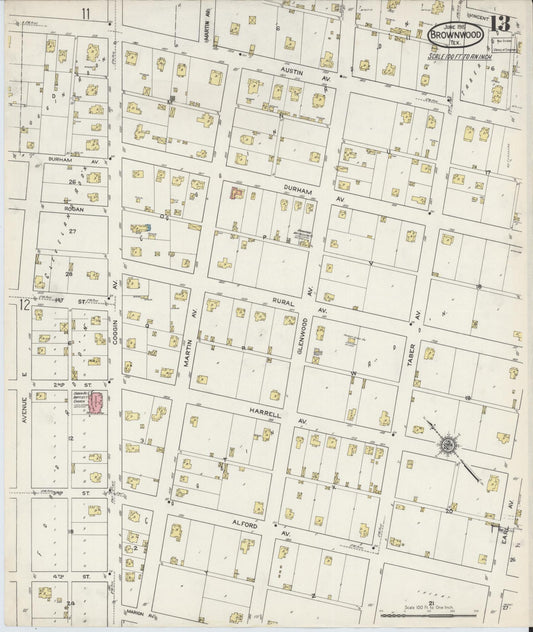 Sanborn Fire Insurance Map from Brownwood, Brown County, Texas (1915), Sheet #0013 - Historic Sanborn Fire Insurance Map Print, vintage old map wall art, antique decor, genealogy gift, Texas Texas map