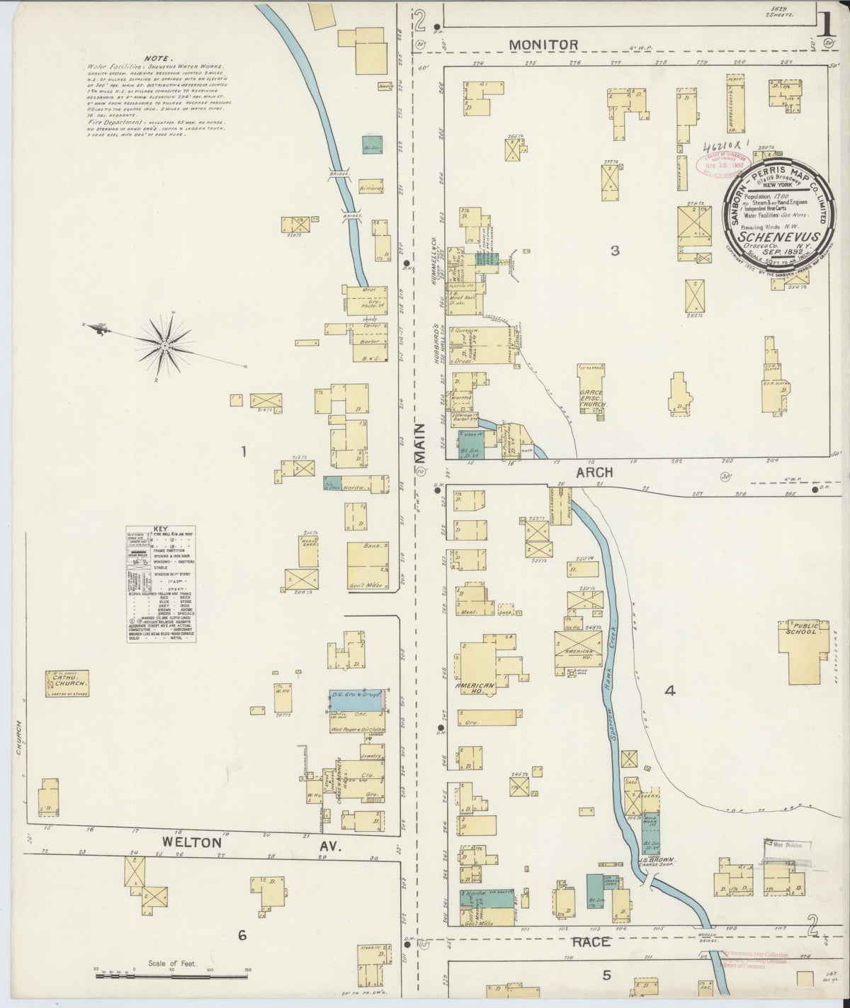 Sanborn Fire Insurance Map from Schenevus, Otsego County, New York (1892), Sheet #0001 - Complete Map Set gallery image, historic Sanborn map, vintage wall art, New York New York