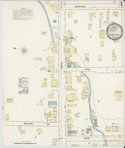 Sanborn Fire Insurance Map from Schenevus, Otsego County, New York (1892), Sheet #0001 - Complete Map Set gallery image, historic Sanborn map, vintage wall art, New York New York