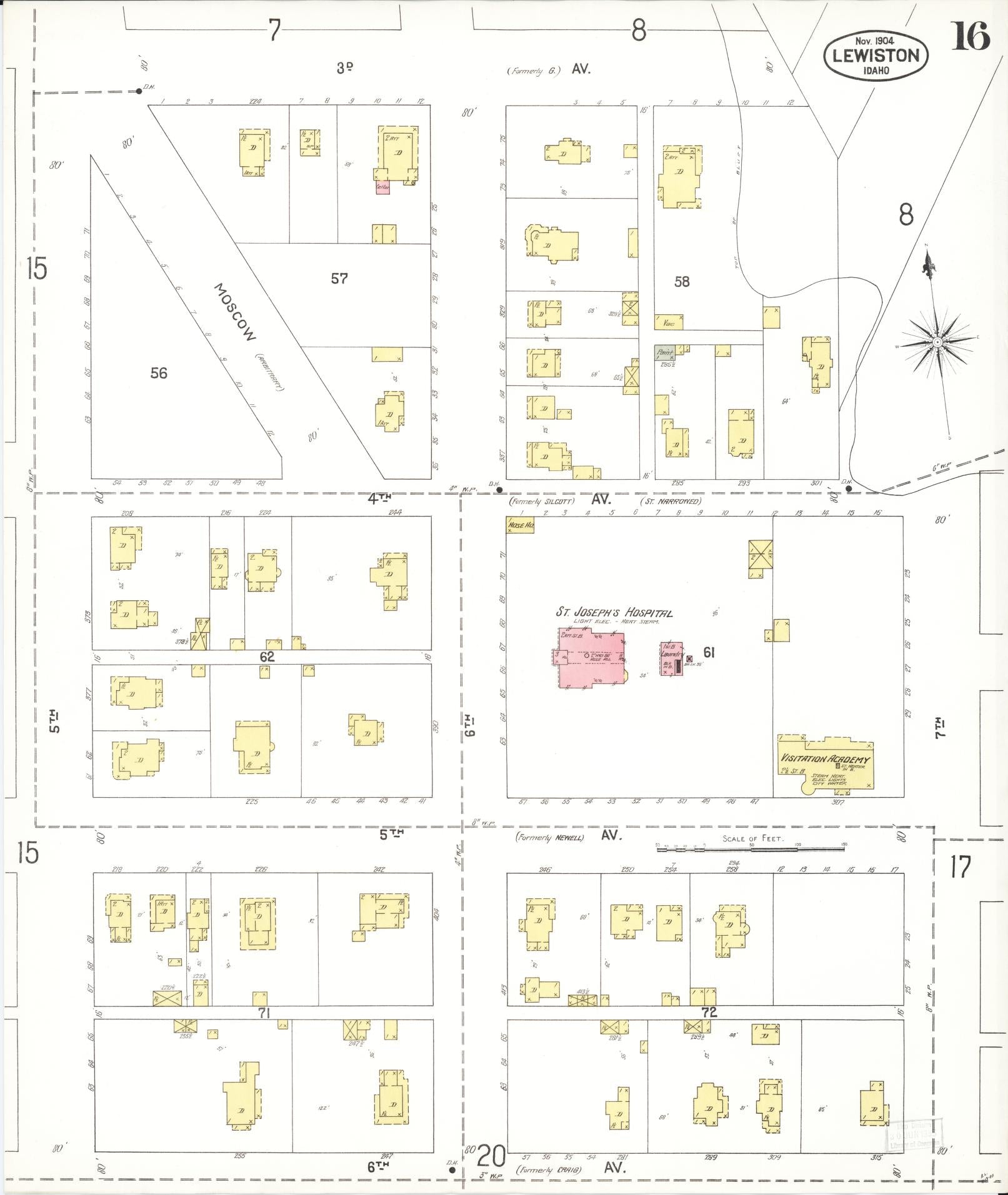 Sanborn Fire Insurance Map from Lewiston, Nez Perce County, Idaho (1904), Sheet #0016 - Complete Map Set gallery image, historic Sanborn map, vintage wall art, Idaho Idaho