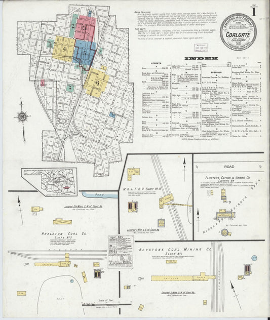 Sanborn Fire Insurance Map from Coalgate, Coal County, Oklahoma (1918), Sheet #0001 - Historic Sanborn Fire Insurance Map Print, vintage old map wall art, antique decor, genealogy gift, Oklahoma Oklahoma map