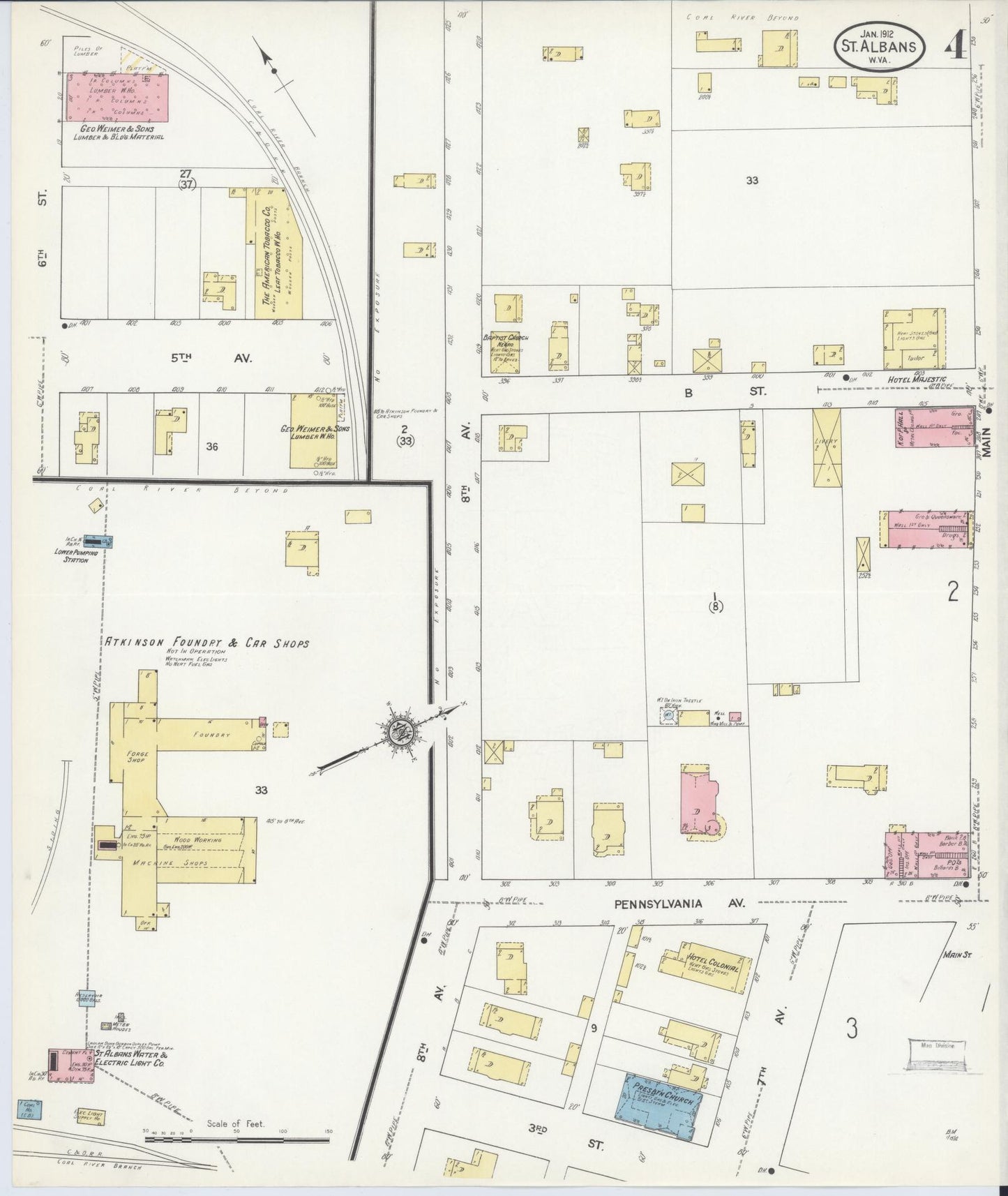Sanborn Fire Insurance Map from Saint Albans, Kanawha County, West Virginia (1912), Sheet #0004 - Complete Map Set gallery image, historic Sanborn map, vintage wall art, West Virginia West Virginia