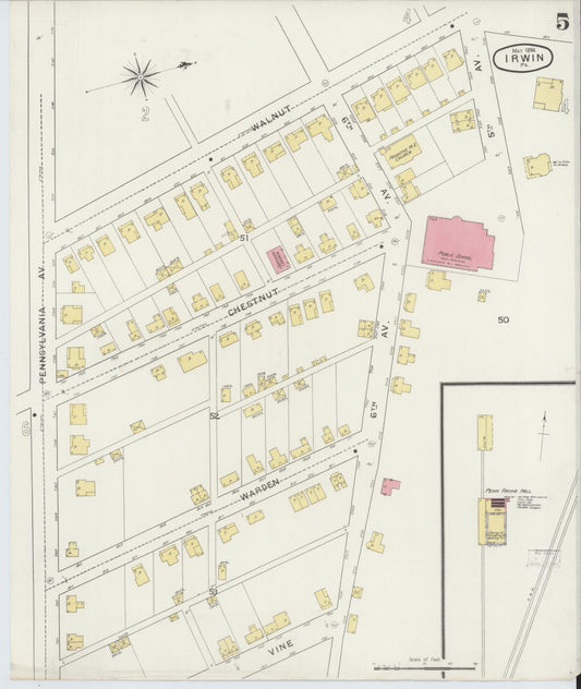 Sanborn Fire Insurance Map from Irwin, Westmoreland County, Pennsylvania (1894), Sheet #0005 - Historic Sanborn Fire Insurance Map Print, vintage old map wall art, antique decor, genealogy gift, Pennsylvania Pennsylvania map