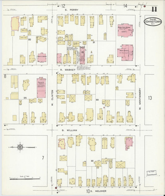 Sanborn Fire Insurance Map from Johnstown, Fulton County, New York (1912), Sheet #0011 - Historic Sanborn Fire Insurance Map Print, vintage old map wall art, antique decor, genealogy gift, New York New York map