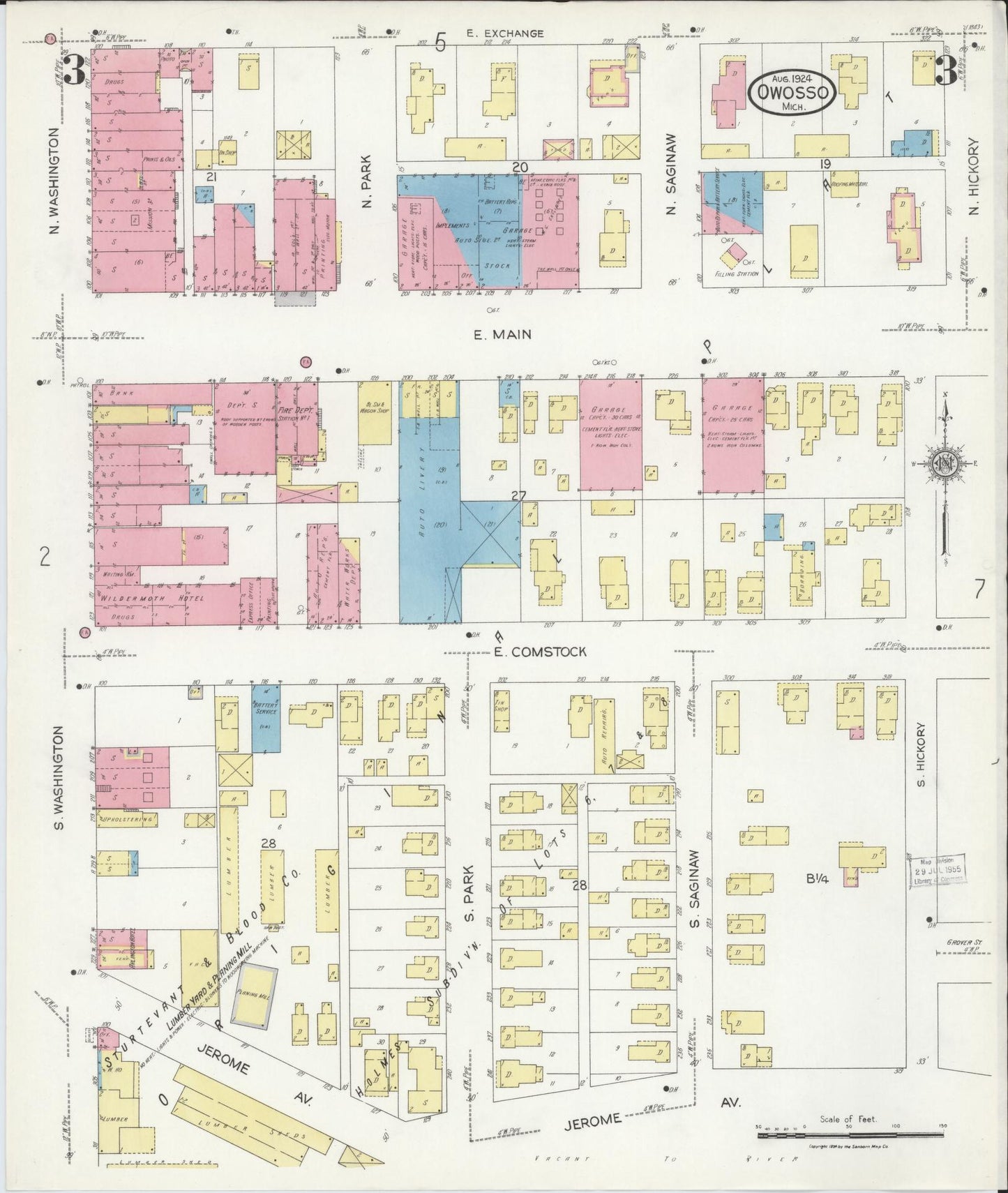 Sanborn Fire Insurance Map from Owosso, Shiawassee County, Michigan (1924), Sheet #0003 - Complete Map Set gallery image, historic Sanborn map, vintage wall art, Michigan Michigan