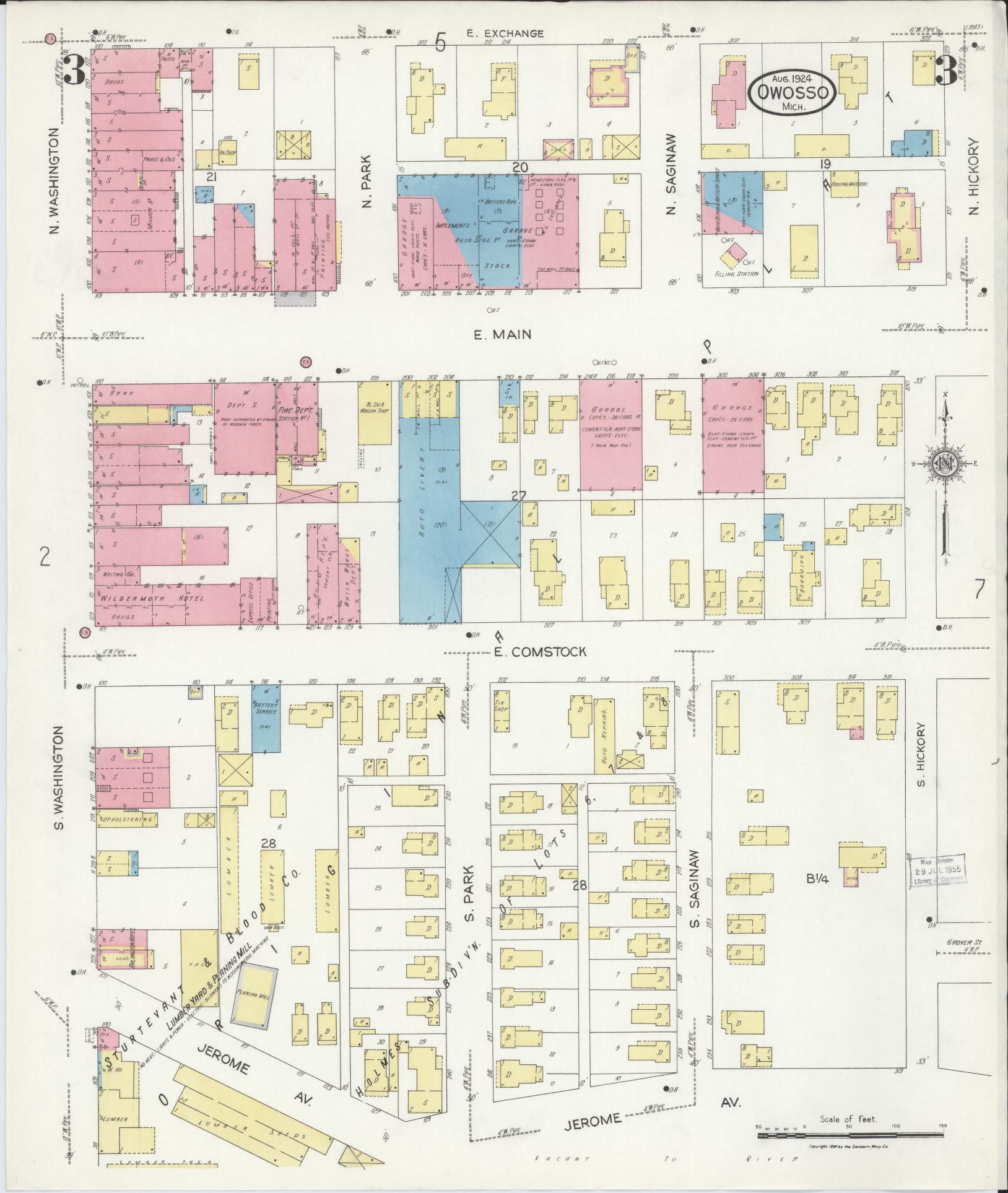 Sanborn Fire Insurance Map from Owosso, Shiawassee County, Michigan (1924), Sheet #0003 - Complete Map Set gallery image, historic Sanborn map, vintage wall art, Michigan Michigan