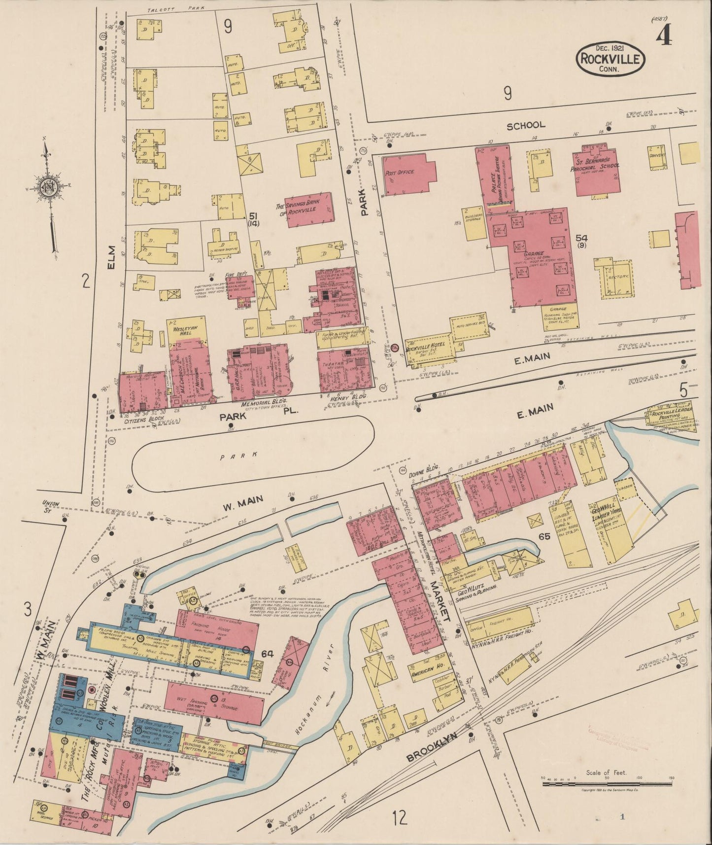 Sanborn Fire Insurance Map from Rockville, Tolland County, Connecticut (1921), Sheet #0004 - Complete Map Set gallery image, historic Sanborn map, vintage wall art, Connecticut Connecticut