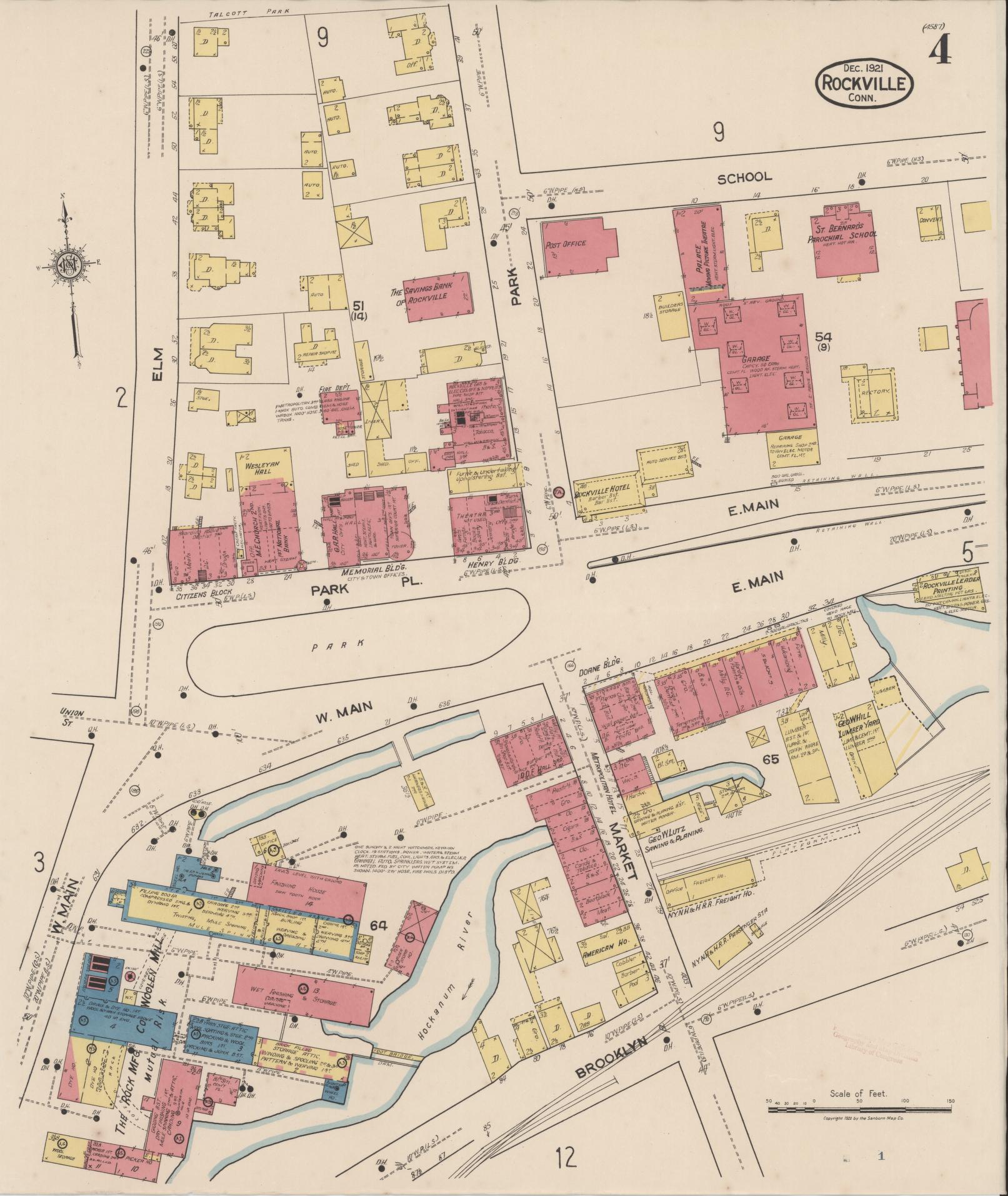 Sanborn Fire Insurance Map from Rockville, Tolland County, Connecticut (1921), Sheet #0004 - Complete Map Set gallery image, historic Sanborn map, vintage wall art, Connecticut Connecticut