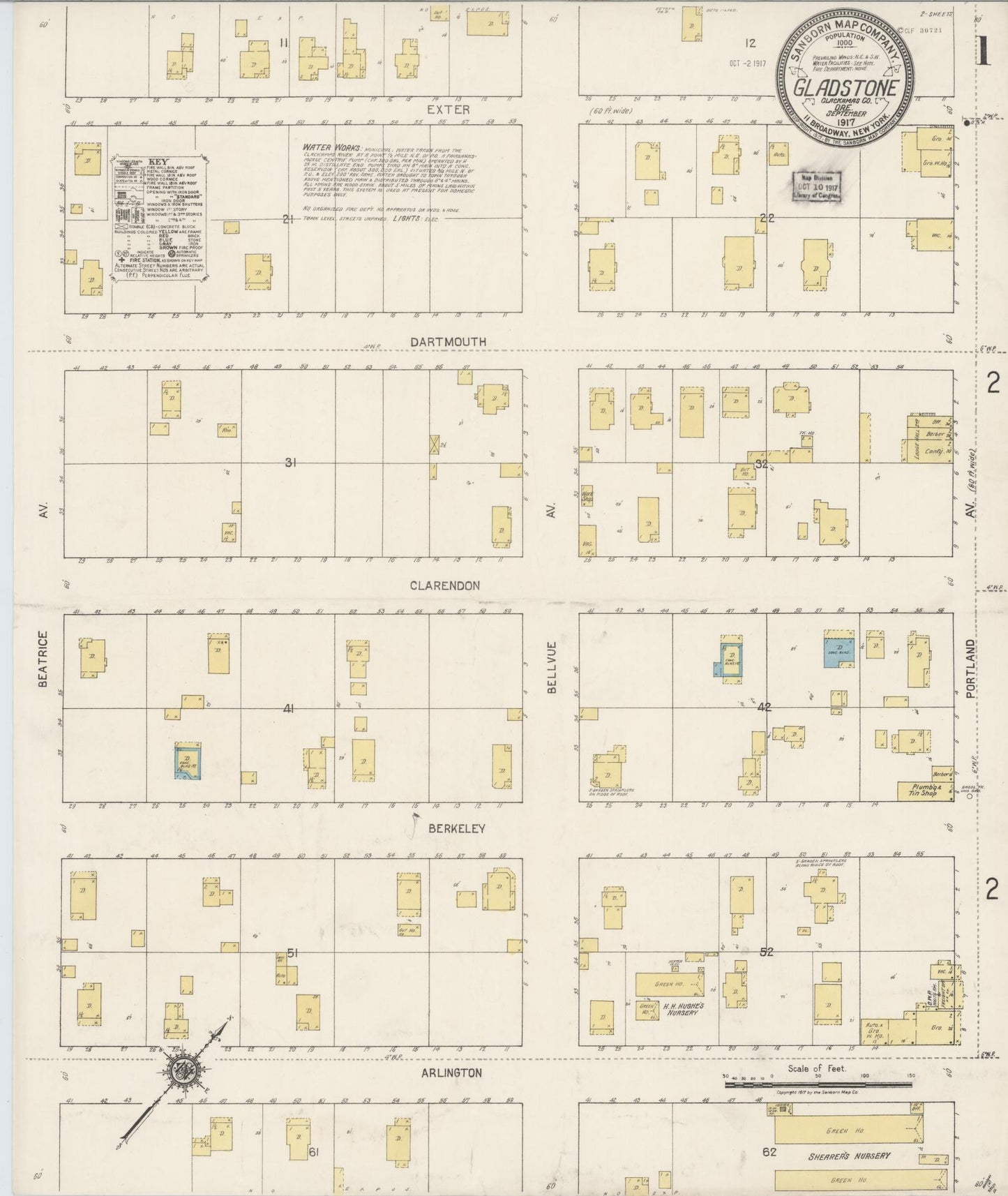 Sanborn Fire Insurance Map from Gladstone, Clackamas County, Oregon (1917), Sheet #0001 - Complete Map Set gallery image, historic Sanborn map, vintage wall art, Oregon Oregon