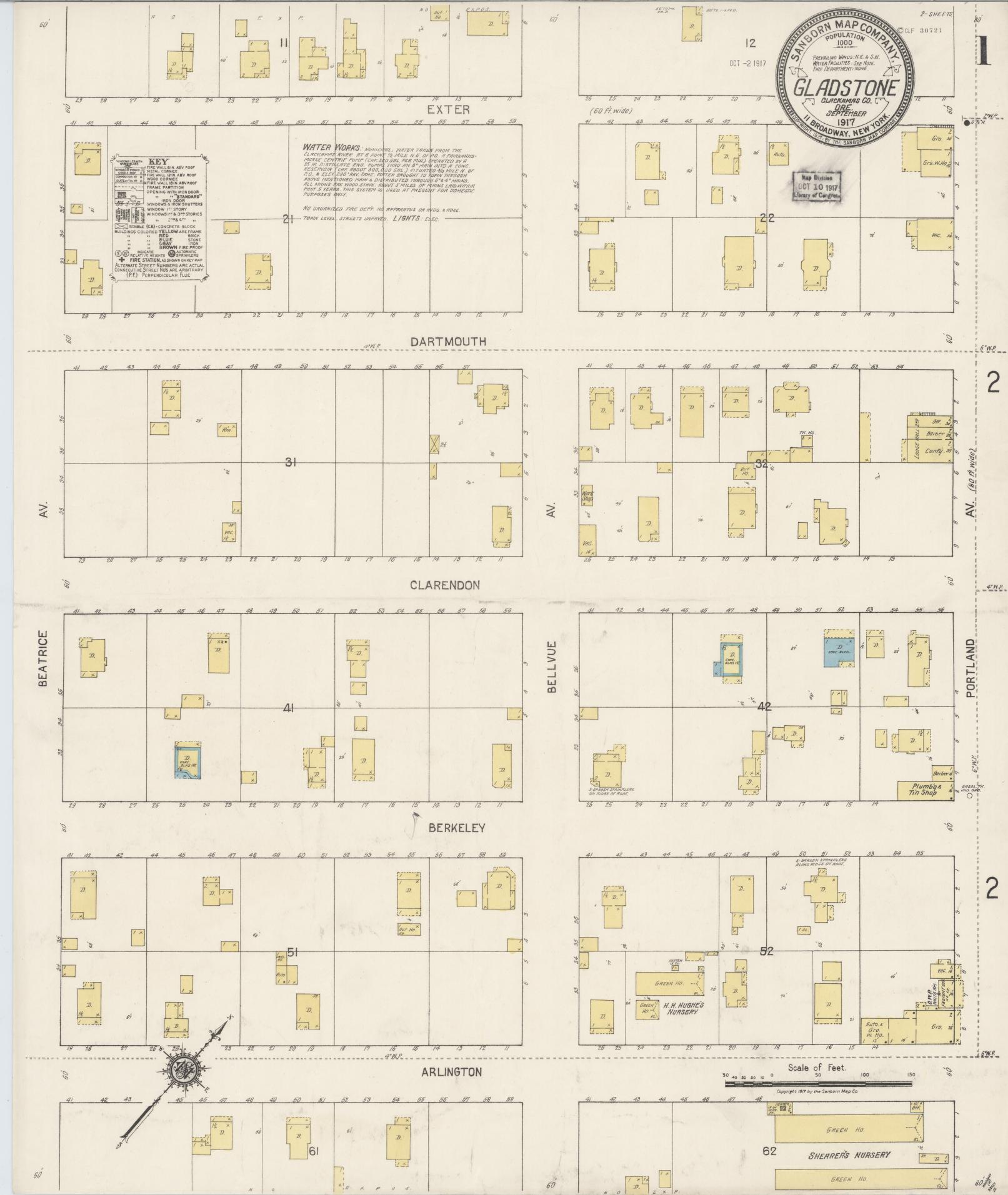 Sanborn Fire Insurance Map from Gladstone, Clackamas County, Oregon (1917), Sheet #0001 - Complete Map Set gallery image, historic Sanborn map, vintage wall art, Oregon Oregon