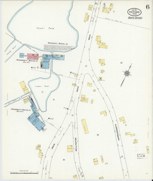 Sanborn Fire Insurance Map from Oxford, Worcester County, Massachusetts (1911), Sheet #0006 - Historic Sanborn Fire Insurance Map Print, vintage old map wall art, antique decor, genealogy gift, Massachusetts Massachusetts map