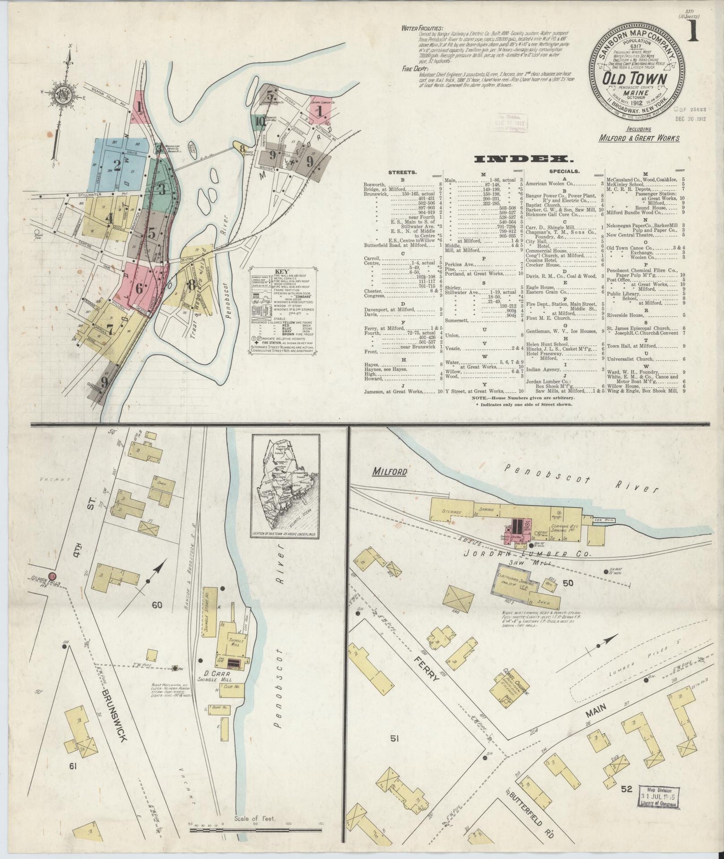 Sanborn Fire Insurance Map from Old Town, Penobscot County, Maine. (1912) – Historic Sanborn Fire Insurance Map Print