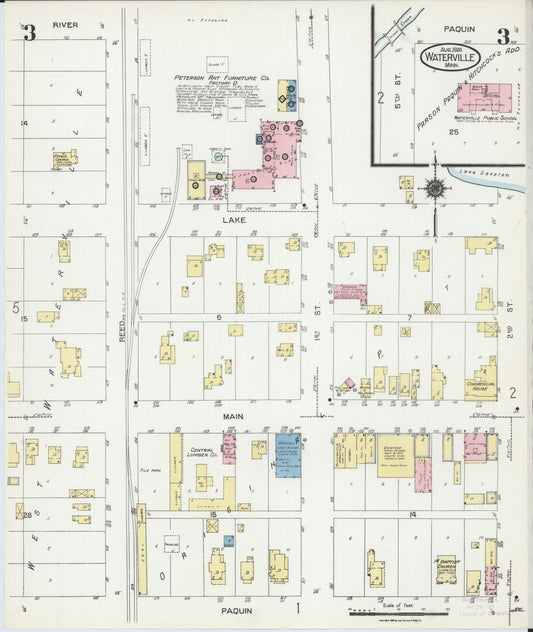 Sanborn Fire Insurance Map from Waterville, Le Sueur County, Minnesota (1924), Sheet #0003 - Historic Sanborn Fire Insurance Map Print, vintage old map wall art, antique decor, genealogy gift, Minnesota Minnesota map