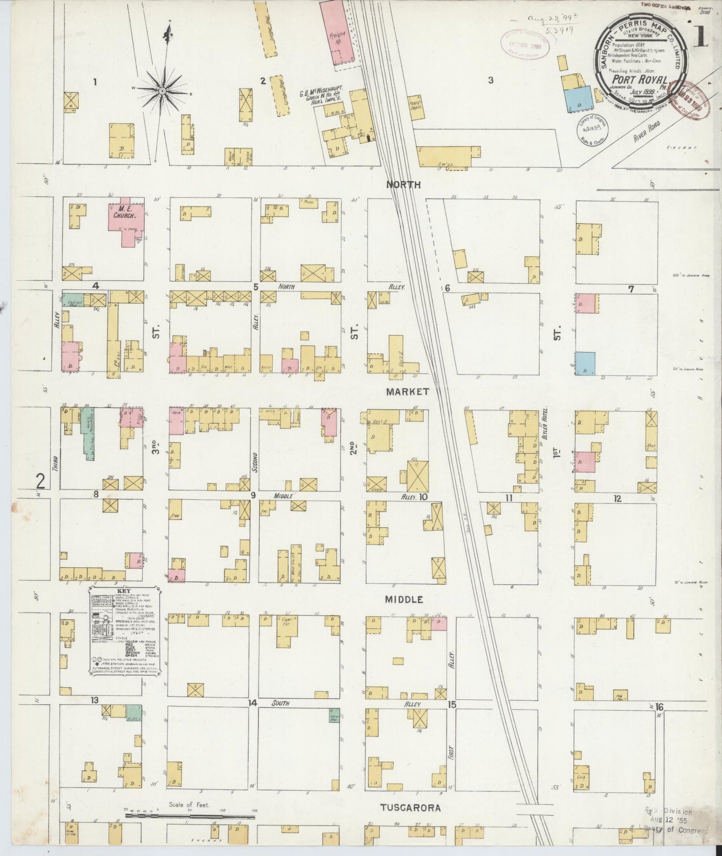Sanborn Fire Insurance Map from Port Royal, Juniata County, Pennsylvania (1899), Sheet #0001 - Historic Sanborn Fire Insurance Map Print, vintage old map wall art, antique decor, genealogy gift, Pennsylvania Pennsylvania map