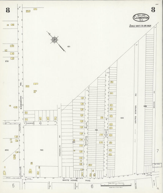 Sanborn Fire Insurance Map from Clementon, Camden County, New Jersey (1924), Sheet #0008 - Historic Sanborn Fire Insurance Map Print, vintage old map wall art, antique decor, genealogy gift, New Jersey New Jersey map