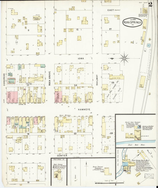 Sanborn Fire Insurance Map from Nora Springs, Floyd County, Iowa (1896), Sheet #0002 - Historic Sanborn Fire Insurance Map Print, vintage old map wall art