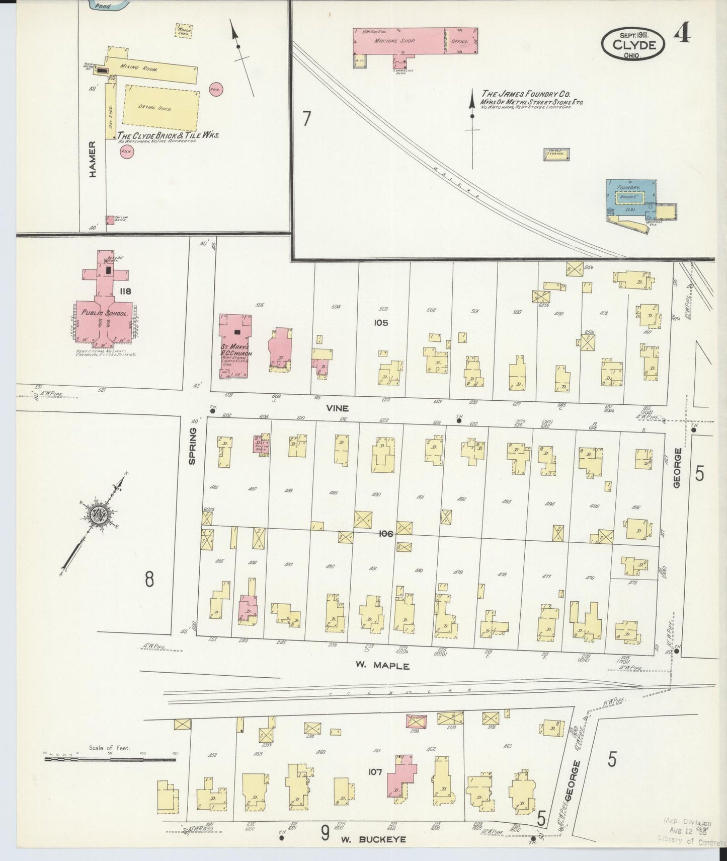 Sanborn Fire Insurance Map from Clyde, Sandusky County, Ohio (1911), Sheet #0004 - Complete Map Set gallery image, historic Sanborn map, vintage wall art, Ohio Ohio