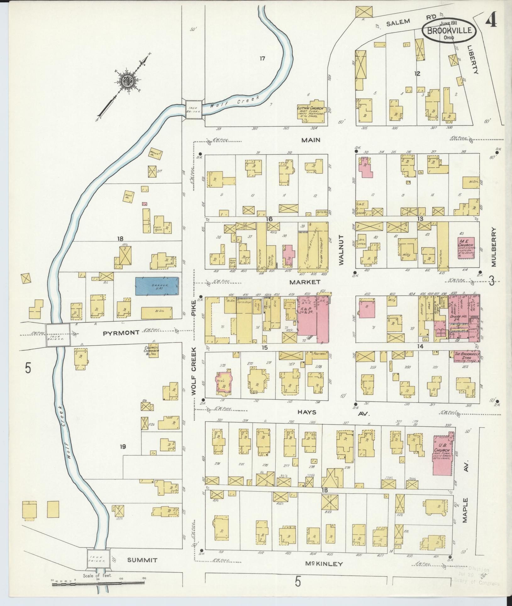 Sanborn Fire Insurance Map from Brookville, Montgomery County, Ohio (1911), Sheet #0004 - Historic Sanborn Fire Insurance Map Print, vintage old map wall art, antique decor, genealogy gift, Ohio Ohio map