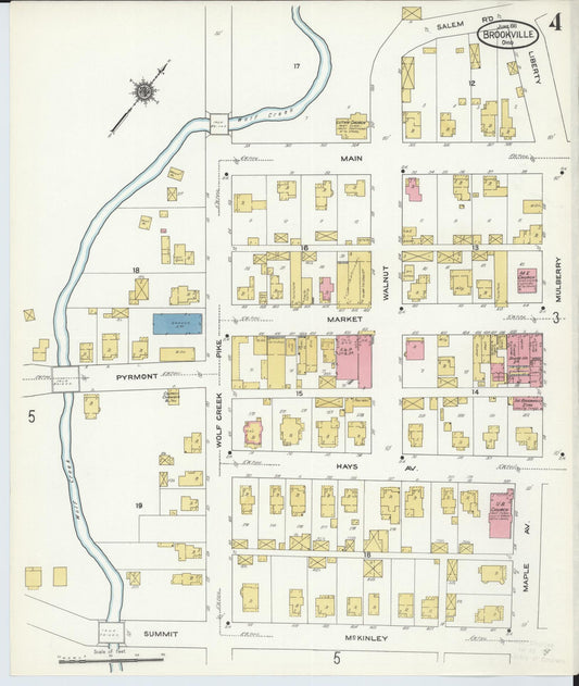 Sanborn Fire Insurance Map from Brookville, Montgomery County, Ohio (1911), Sheet #0004 - Historic Sanborn Fire Insurance Map Print, vintage old map wall art, antique decor, genealogy gift, Ohio Ohio map