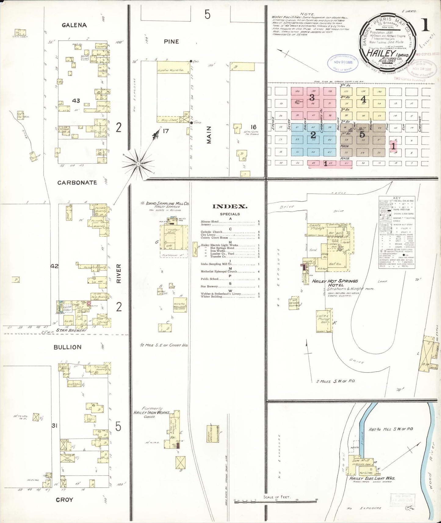 Sanborn Fire Insurance Map from Hailey, Blaine County, Idaho (1897), Sheet #0001 - Historic Sanborn Fire Insurance Map Print, vintage old map wall art, antique decor, genealogy gift, Idaho Idaho map