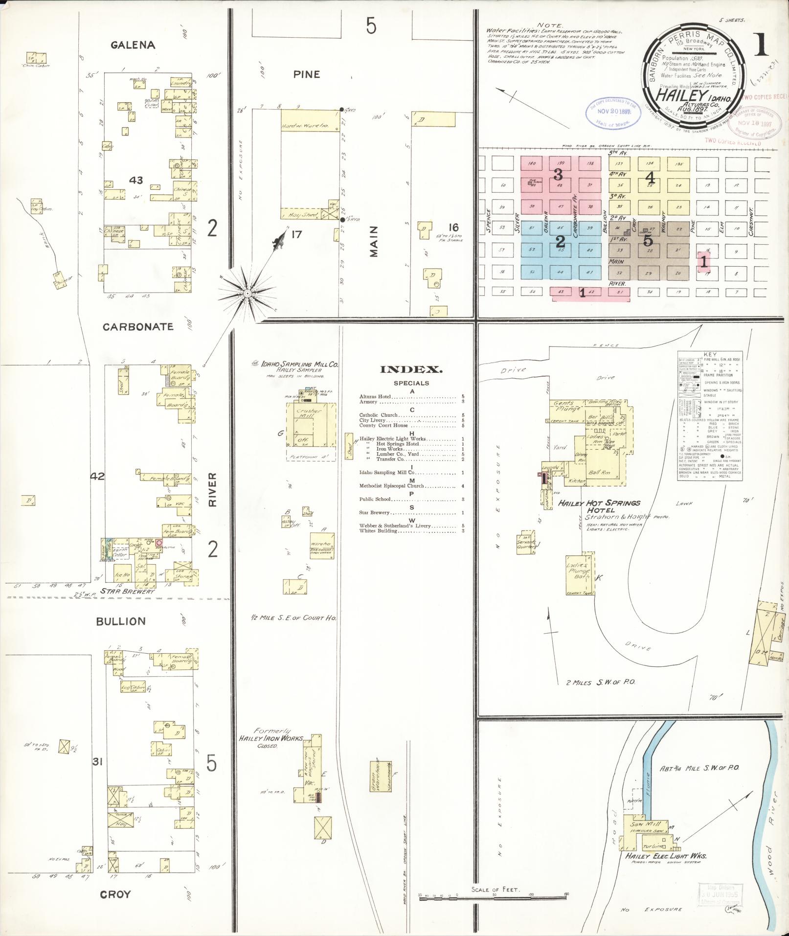 Sanborn Fire Insurance Map from Hailey, Blaine County, Idaho (1897), Sheet #0001 - Historic Sanborn Fire Insurance Map Print, vintage old map wall art, antique decor, genealogy gift, Idaho Idaho map